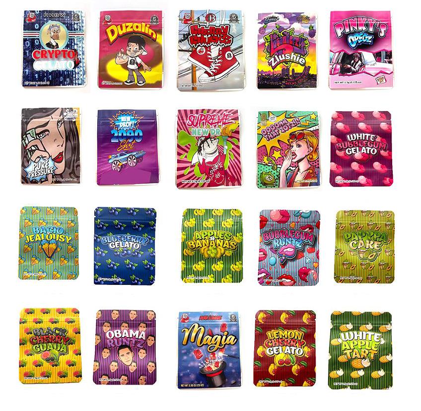 

Backpack Boyz mylar bags stand up pouch child proof zipper plastic bag white bubblegum gelato papypa cake bacio jealousy Resealable package bag