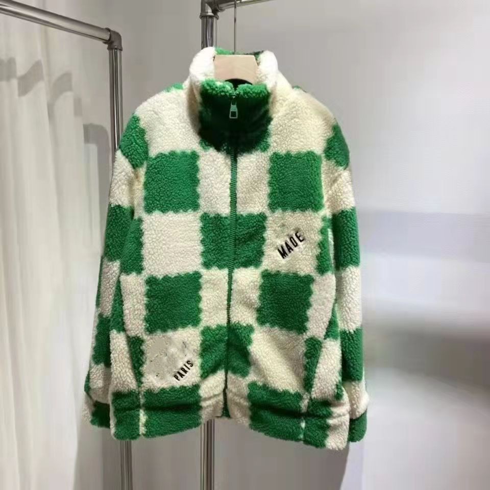 

Men's Jackets Winter plaid pattern Jacket designer jacquard multifunctional warm stand collar lamb wool coat for men and women S66A, Gray