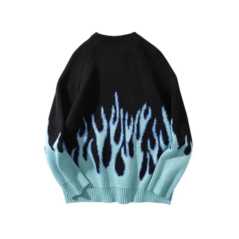 

Men's Sweaters 2022 Sweater Men Streetwear Retro Flame Pattern Hip Hop Autumn Pull Over Spandex O-neck Oversize Couple Casual, Black