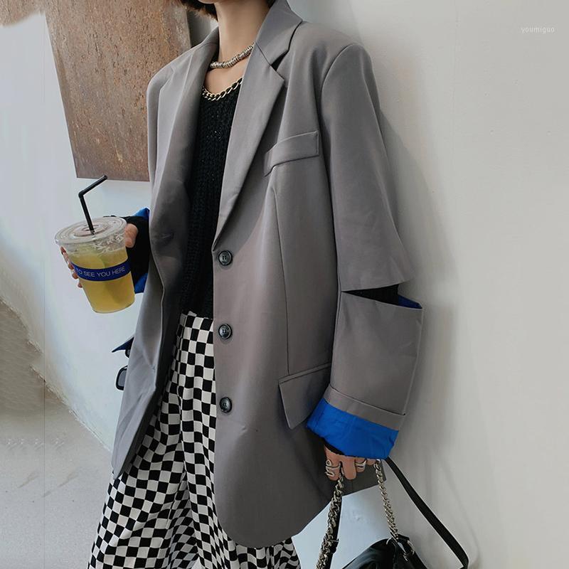 

Women' Suits & Blazers [EWQ] Suit Coat 2022 Early Autumn Niche Design Single Breasted Wide Loose Hollow Out Blazer Jacket Female 16E4772, Black