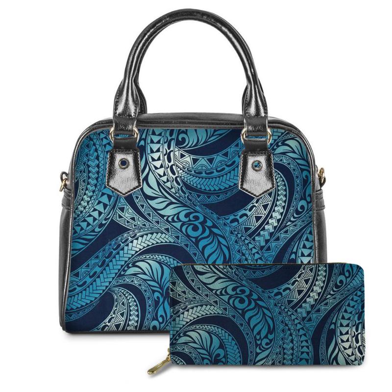 

Evening Bags Customized Hawaiian Ombre Blue Tapa Swirl Women Handbag Casual Pu Leather Fashion Tote Shoulder Bag For Female Bolsa Femme, Htaa0334dlz21
