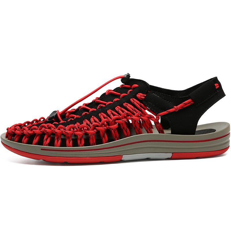 

Sandals Men Summer Fashion Outdoor Woven Slippers Water Shoes Beach Roman Platform Comfortable Sandalias Hollow Sneaker Big Size, Black
