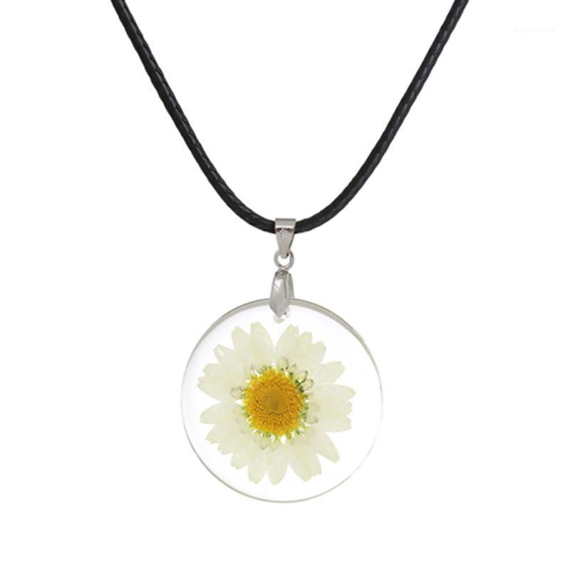 

Pendant Necklaces 1 PC Sell Handmade Boho Transparent Resin Dried Flower Daisy Multicolor Silver Color Ball Chain Women Gift 45cm Long