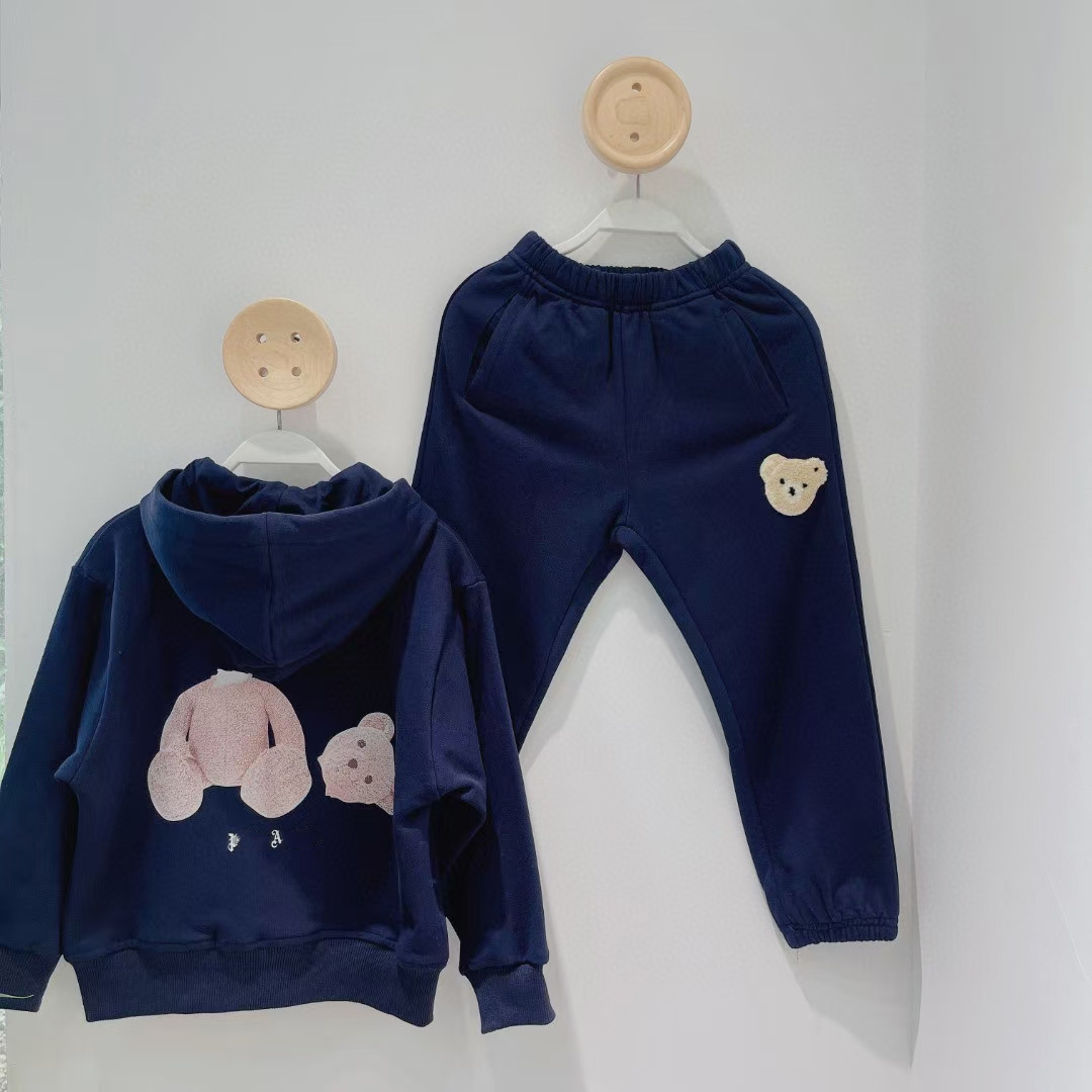 Sets Kid Designer Clothe children Tracksuits Zipper Hooded Bear Print With Letter 100% Cotton-image-793825088