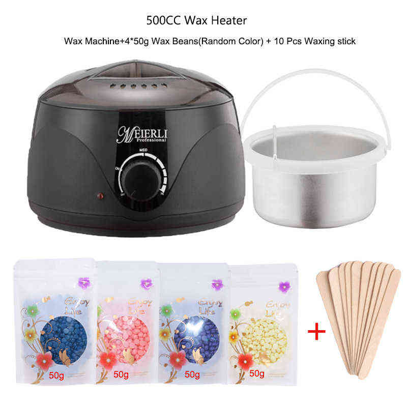 

NXY Epilator Electric Wax Melt Heater Machine Set 2 Bags(100g Bag) Bean 10 Wood Stickers Hair Removal Hot Paraffin Warmer Kit 0418