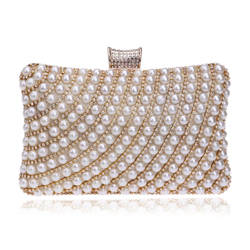 

Evening Bags Metal Diamonds Beaded Clutch Bag Chain Shoulder Women Handbags Pearl Rhinestones Party Holder Purse YM1045Evening, Black