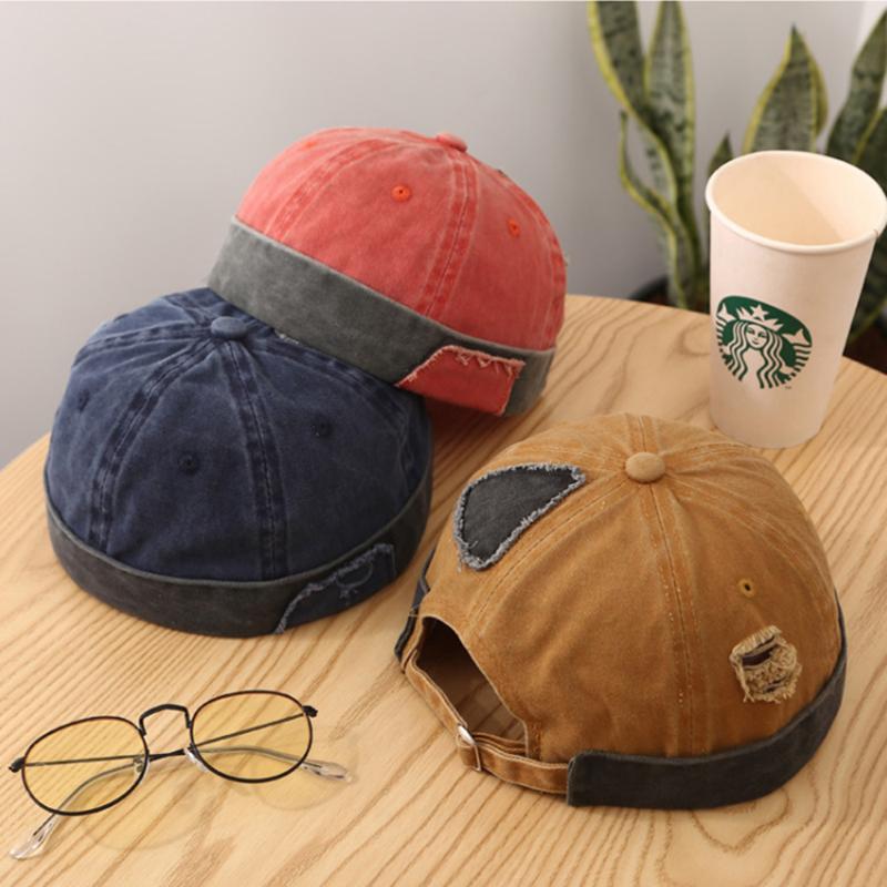 

Berets Fashion Docker Cap Skullcap Retro Ripped Sailor Beanie Hat Men Women Warm Adjustable Bucket Brimless Bonnet Dad CapsBerets, Yellow