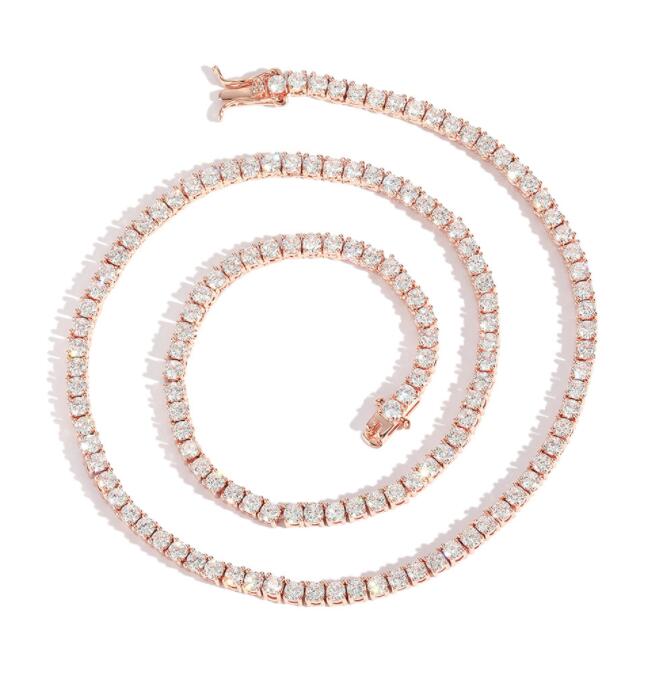

3mm Rose gold color Brass White CZ Tennis Chain Necklace Jewelry Gift
