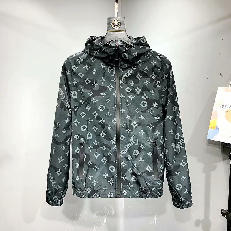 

Men's Jackets Spring And Autumn New Casual Hooded Printed Plaid Jacket For Men, Gray