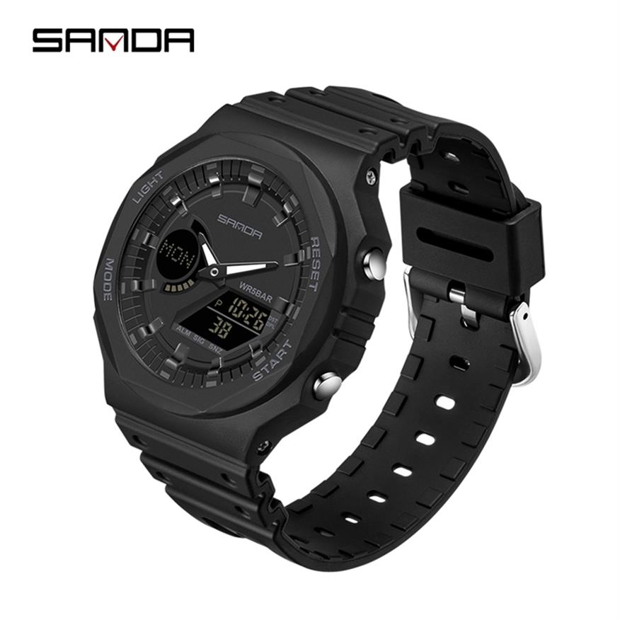 

SANDA Casual Men's Watches 50M Waterproof Sport Quartz Watch for Male Wristwatch Digital G Style Shock Relogio Masculino 2204317S, Black white