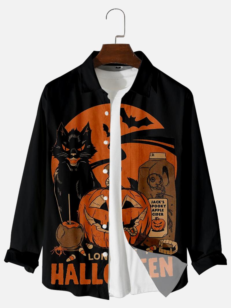 

Men' Casual Shirts 13 Halloween Stripe Pattern Digital Printing Loose Large Button Long Sleeve Cardigan Men' ShirtMen, B036 black line
