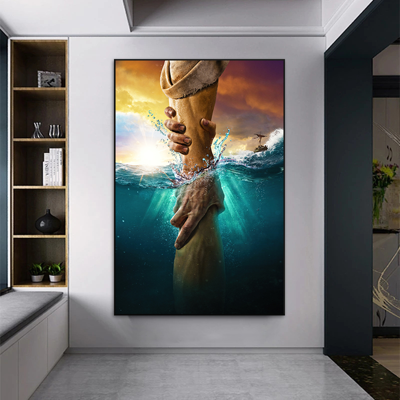 

The Hands of Redeemer Jesus Canvas Painting Survival in Desperate Situation Motivational Posters Office Home Decoration Pictures