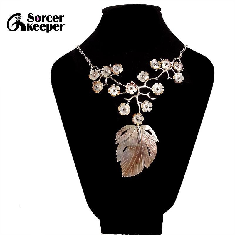 

Chains Fashion Nature Sea Shell Flower Statement Necklace Antique Jewelry Bohemian Vintage SilverColor For Women XL003Chains