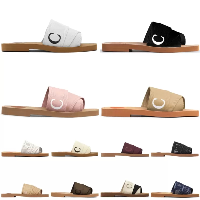 

2022 Woman Slippers Summer Sandals Beach Sliders Scuffs Indoor Shoe Designer Canvas Cross Woven Outdoor Peep Toe Woody Casual Slipper mule Letter Stylist Shoes 35-42, Box