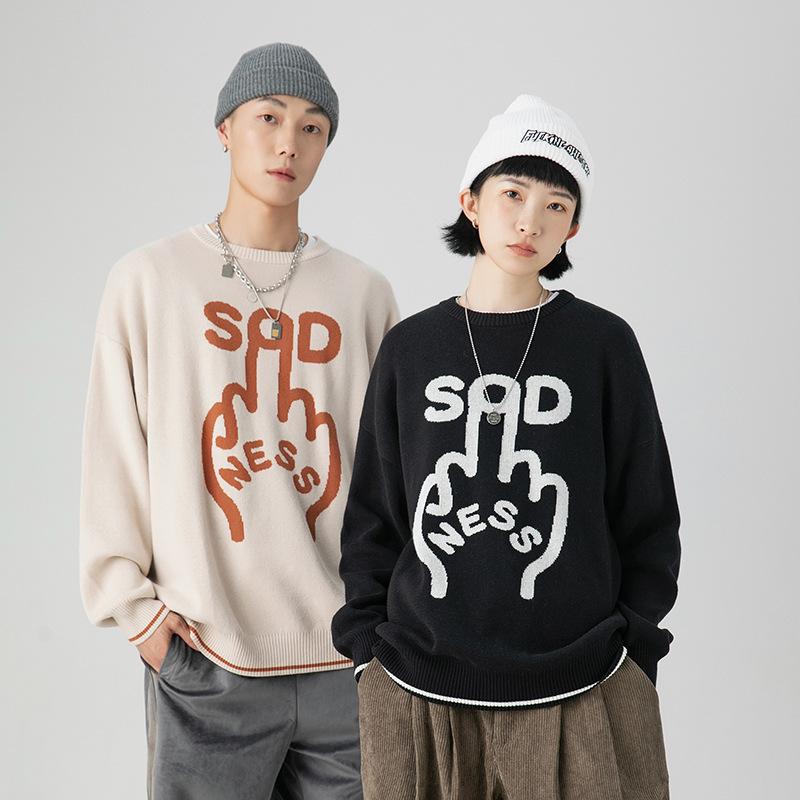 

Men's Sweaters Men's Sweater Winter Retro Fun Crew Neck Loose Knit Clothes Pullover Mens Tops Sueters De HombreMen's, Black