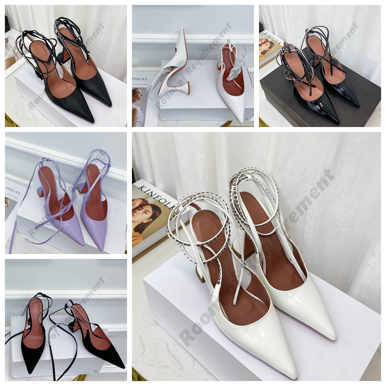 

2022 pointed Dress Shoes crystal Pumps diamond ankle straps sandals shine Square head Wine cup heel empty sexy women' shoe summer leopard print embellished amina, 3 black patent leather