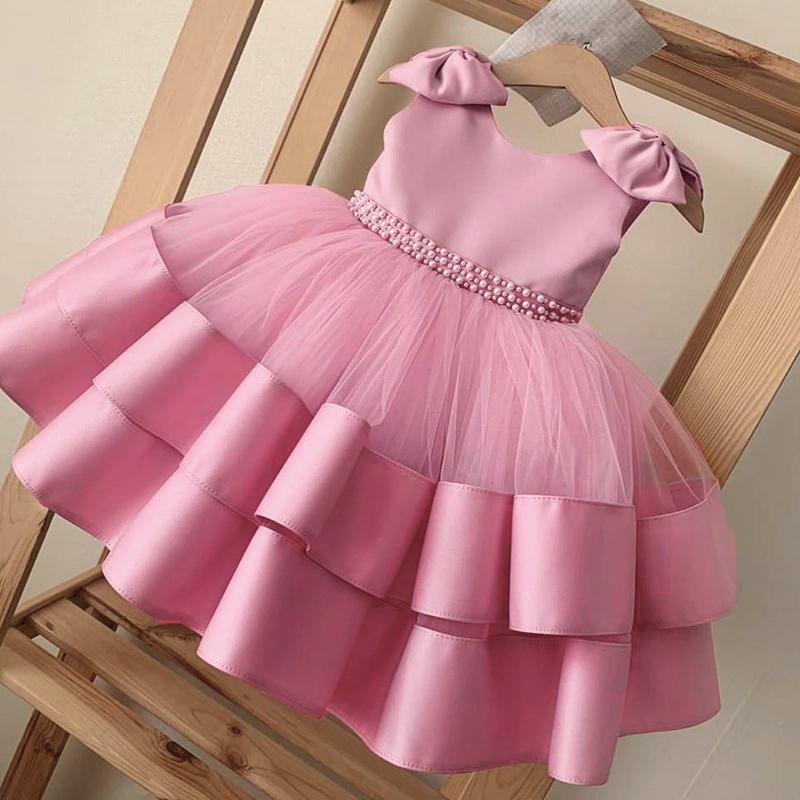 

Girl's Dresses 3-24 Months Baby Girls Toddler 1st 2 Year Birthday Princess Tutu Christening Gown Born Infant Baptism Party ClothesGirl's, Pink 4