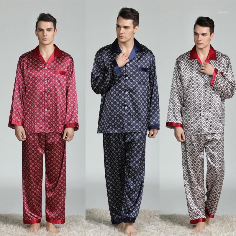 

Men's Sleepwear Mens Stain Silk Pajama Set Pajamas Men Printed Modern Style Nightgown Home Male Satin Soft Cozy For Sleeping, Blue