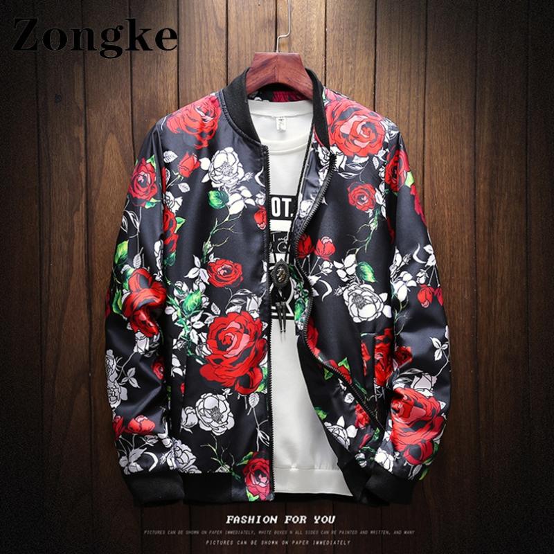 

Men's Jackets Zongke Floral Print Casual Men Japanese Streetwear Clothing 2022 Arrivals College Jacket Fashion M-5XL, Black;brown