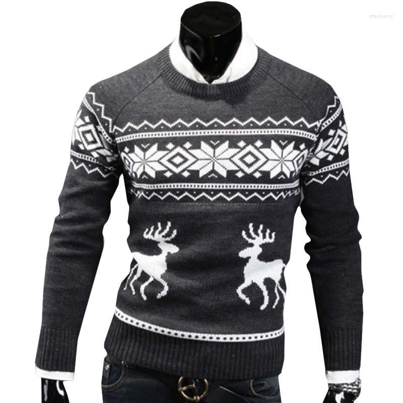 

Men's Sweaters Men Sweater Slim Knitted Christmas Warm Coat Long Sleeves Round Neck Acrylic Pullovers Clothing Wool Mari22, Gray