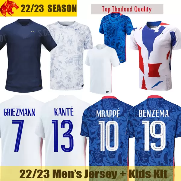 

top 22 France Soccer Jerseys BENZEMA GRIEZMANN 2022 World 2023 MBAPPE cup POGBA GIROUD KANTE Maillot de Football Shirt DEMBELE BEN YEDDER VARANE Men's Jersey Kids Kit, Army green