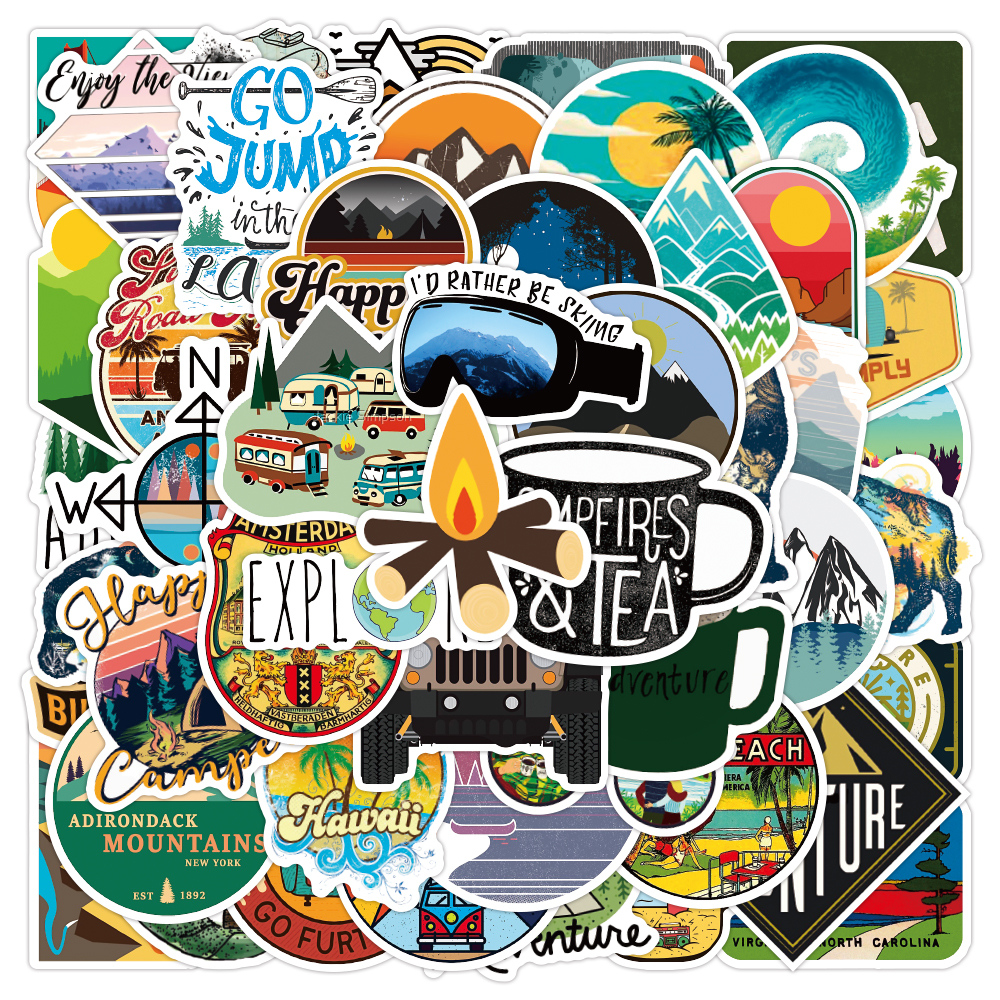 

50Pcs World Travel Outdoor Adventure Landmark Graffiti Stickers Pack For Phone Laptop Motorcycle Car Luggage Waterproof Decals, Cartoon