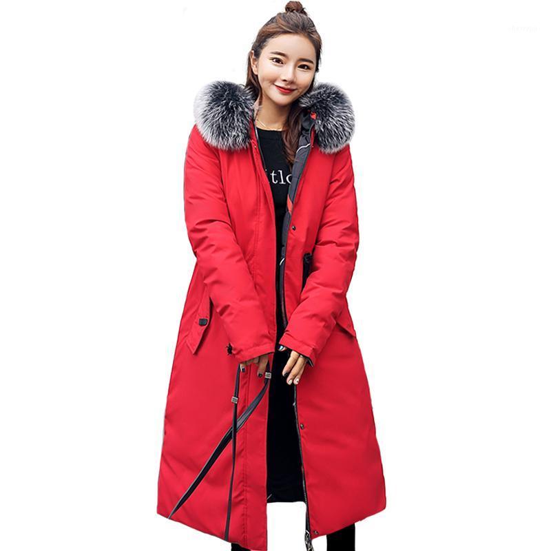 

Women's Trench Coats 2022 Arrival Women Winter Jacket Double Two Sides Hooded With Fur Collar Ladies Coat Long Warm Thicken Female Parka, Black