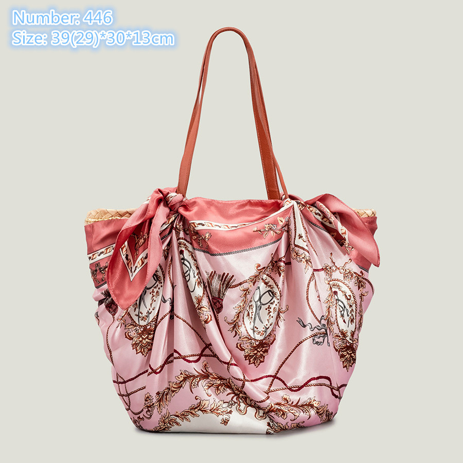 

Wholesale ladies leather shoulder bags sweet little fresh pink silk woven handbag large capacity lightweight fashion backpack street trend straw summer beach bag