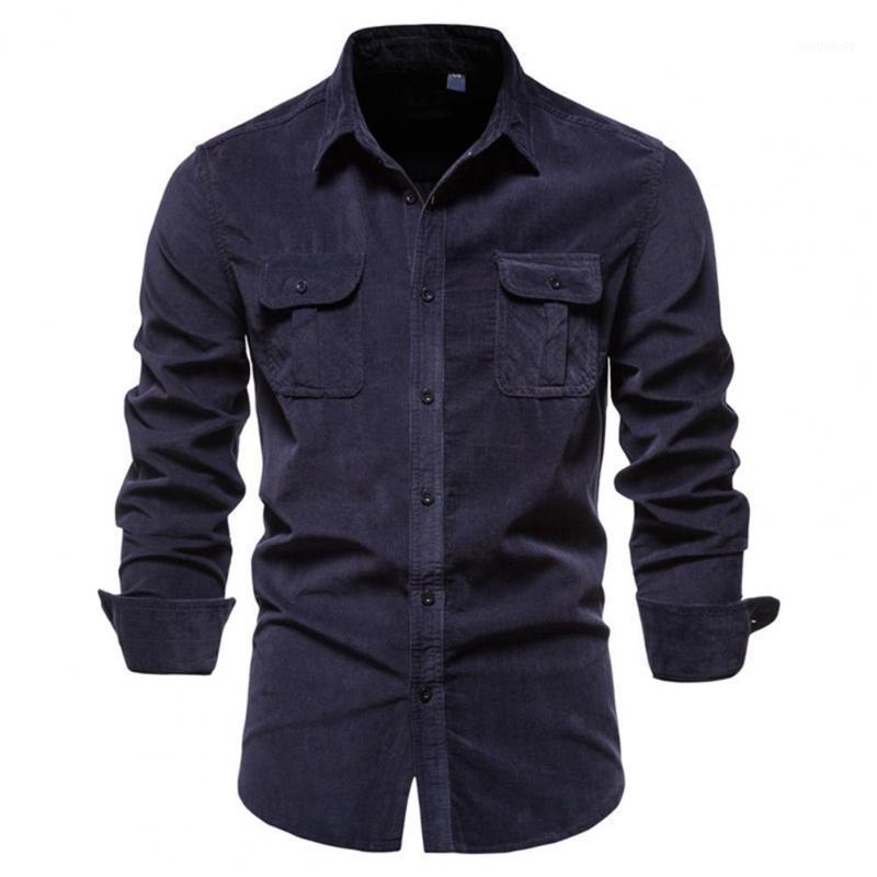 

Men's Casual Shirts Men Autumn Shirt 2022 Solid Color Turn-down Collar Great Stitching Slim Button Decor Spring For Work, Green