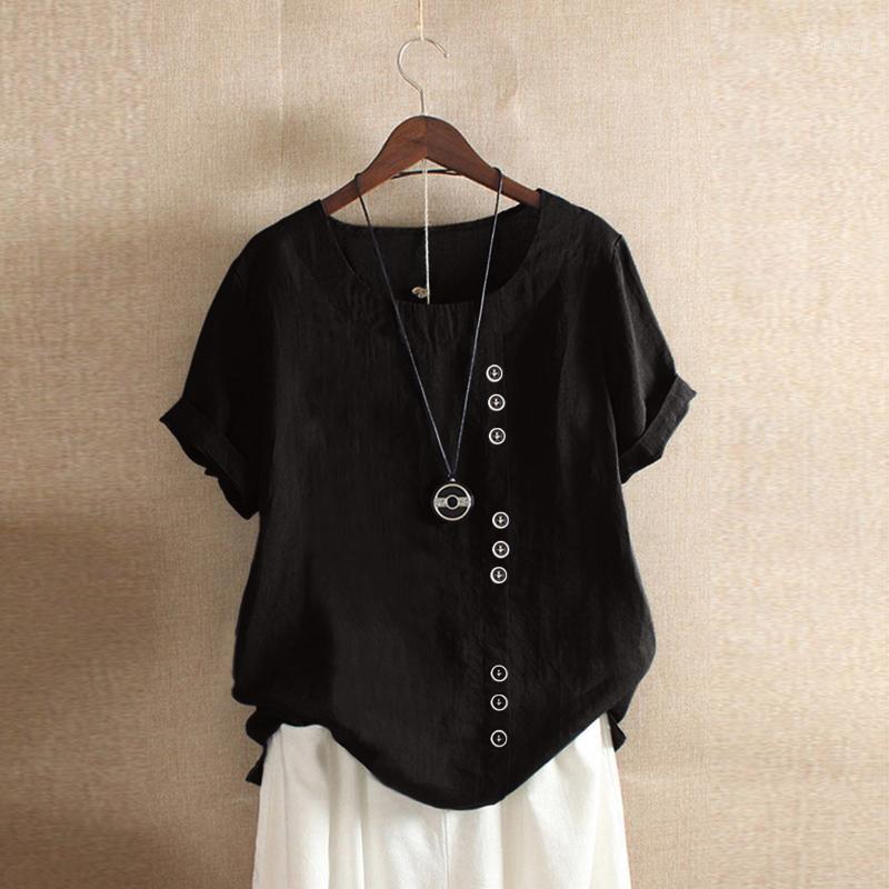 

Women' Blouses & Shirts Womens Boho Top Summer Loose Button Linen Tanic Plus Size Blouse Tops Short Sleeve Beach Female Clothing Blusa Femi, Blue