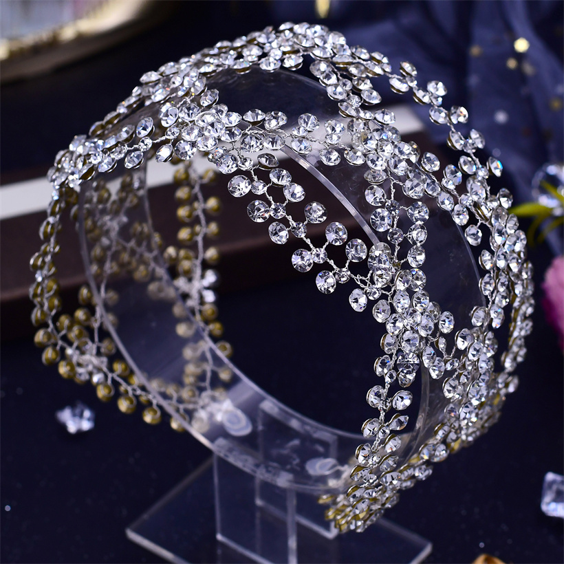 Fashion Wedding Bridal Crystal Headband Crown Tiara Rhinestone Headpiece Hair Accessories Sparking Headdress Ornament Silver Jewelry