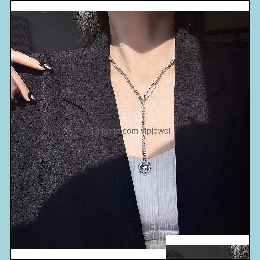 

Pendant Necklaces Pendants Jewelry Fashion Hip-Hop Pin Round Necklace Irregar Sier Color For Women G Dhi0X