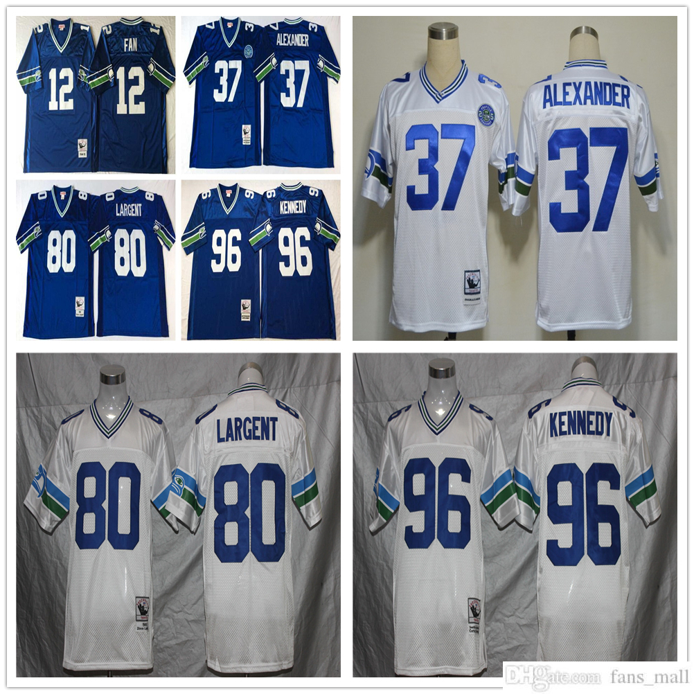 

NCAA 75th Mitchell and Ness Vintage Football 37 Shaun Alexander Jerseys Retro Stitched 12 12th Fan 80 Steve Largent 96 Cortez Kennedy Jersey College Blue White, Same as picture