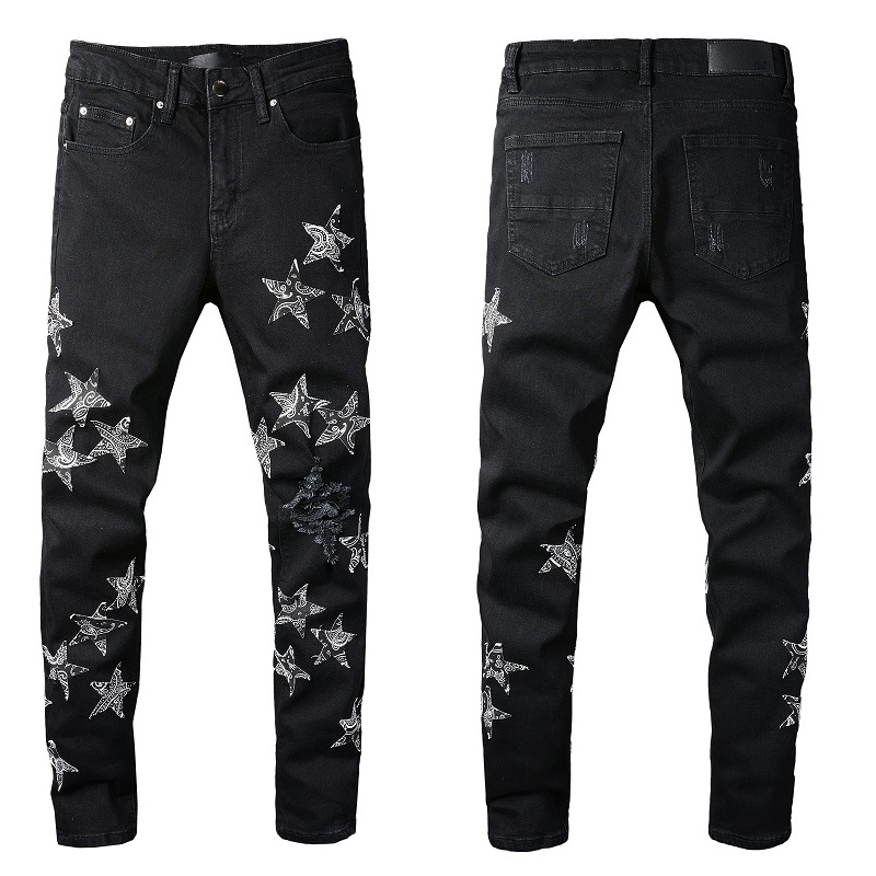 

2022SS European and American men's designer ripped jeans hip-hop high street fashion fashion brand cycling motorcycle embroidery close-fitting slim pencil pants, 816