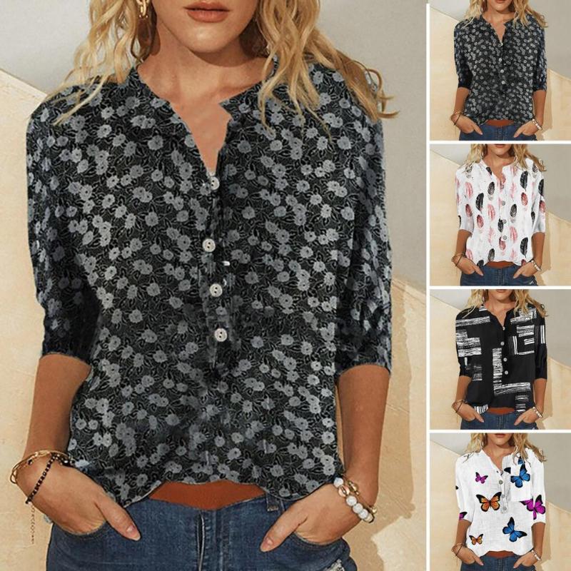 

Women's Blouses & Shirts Summer Top Crew Neck Shirt Graffiti Print Blouse, White