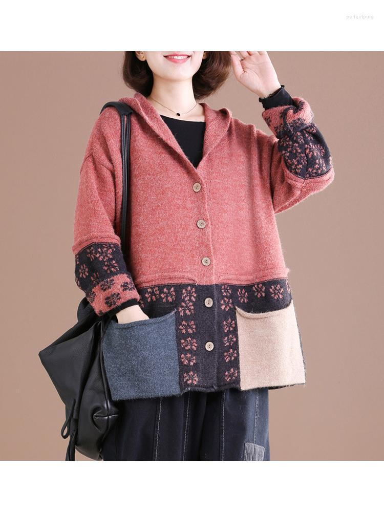 

Women's Knits & Tees Spring Autumn Fashion Brand Korea Style Vintage Patchwork Contrast Color Long Sleeve Slim Fit Hooded Knitting Pockets S, Black