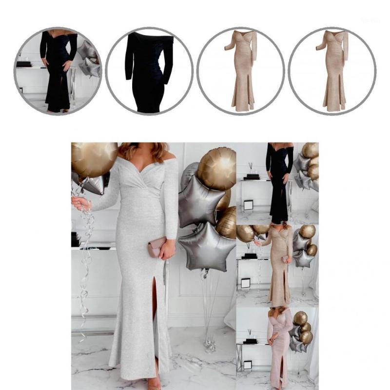 

Casual Dresses Maxi Dress Solid Color Elegant Pleats Pure Bodycon Formal, Khaki