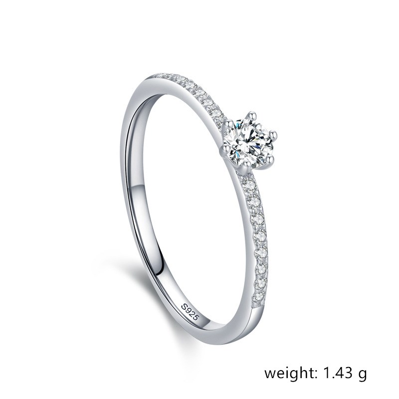 

925 Sterling Silver Simple Sparkling Round Clear Zircon Stones Ring For Women Classic Wedding Accessories Jewelry Girlfriend Anniversary Present