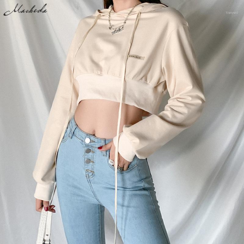 

Macheda Autumn Winter Apricot Casual Sweatshirts Women Fashion Warm Long Sleeve Hoodies Solid Lady Short Clothing Top 2022 Women