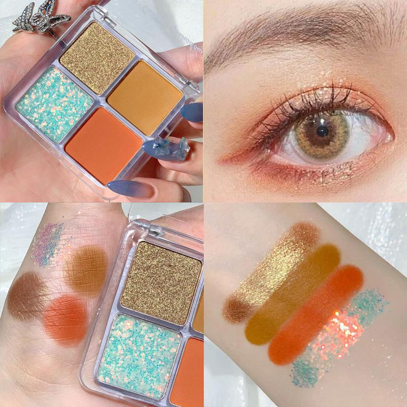 

Eye Shadow Four-Color Eyeshadow Matte Shimmer Sequins The Pumpkin Carriage 4 Grid 4-Color Beginner Lazy PlateEye, 1pcs
