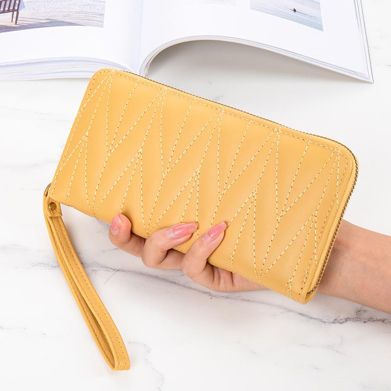 

Wallets Long Women's Wallet Female Purses Embroidery Thread Coin Purse Card Holder Pu Leather Clutch Money BagWallets, Yellow