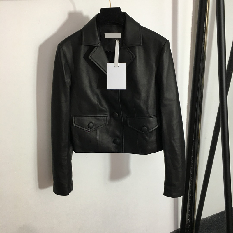 

Vintage Embroidery Blazers Coats Luxury Sheepskin Women Jackets 2 Colors Pocket Jacket Coat, Black