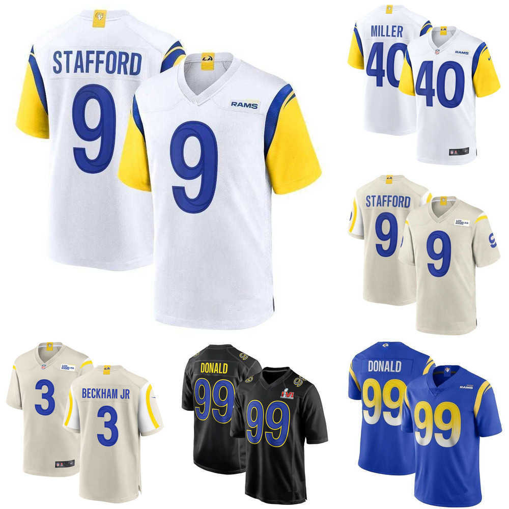 

Football Jerseys custom Men women youth Los Angeles''Rams''jersey 3 Odell Beckham Jr. 40 Von Miller 99 Aaron Donald 9 Matthew Stafford 10 Cooper Kupp, Color