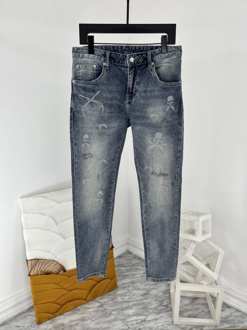 

Men' Jeans Europe Style Spring Summer Fashion Men' High Quality Diamonds Pencil Denim Pants A841Men' Heat22, As picture
