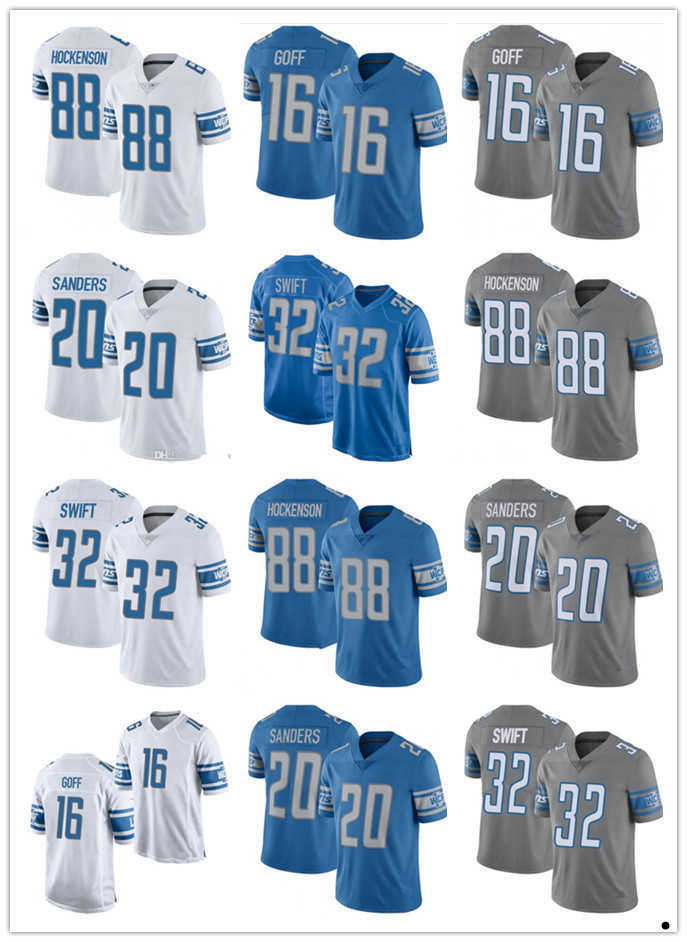 97 Aidan Hutchinson Men Youth Women'''Detroit''lions''Jersey 20 Barry Sanders 16 Jared Goff 32 D'Andre Swift 88 T.J. Maillots de football hockens