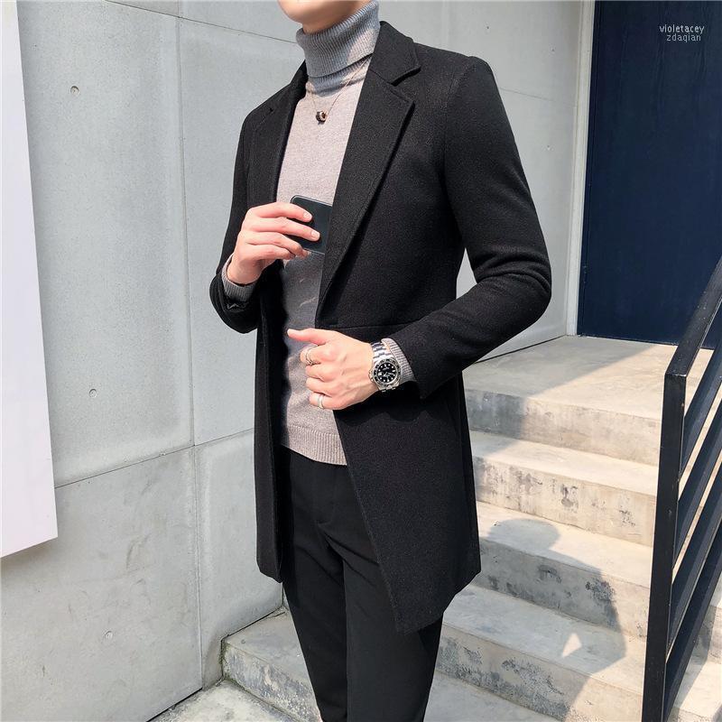 

Men's Wool & Blends Autumn Winters Woolen Cloth Coat Paragraph Recreational Dust Grows In Han Edition Cultivate Morality Men Viol22, Black