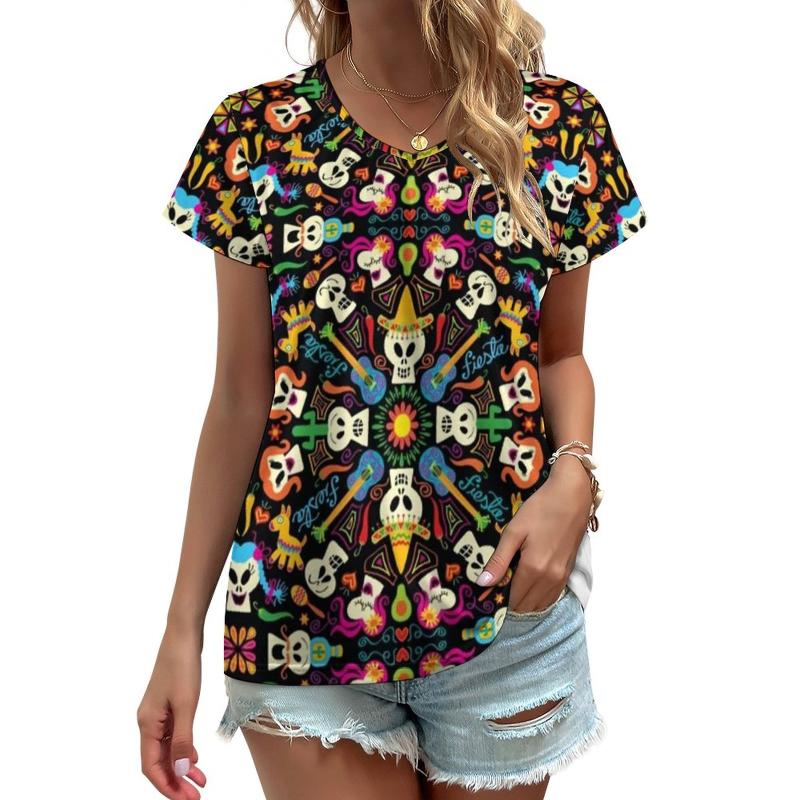 

Women' T-Shirt Happy Halloween T Shirts Joyful Mexican Skeletons Streetwear V Neck Shirt Trendy Oversized Tees Summer Print Clothes Gift Id, Style-11