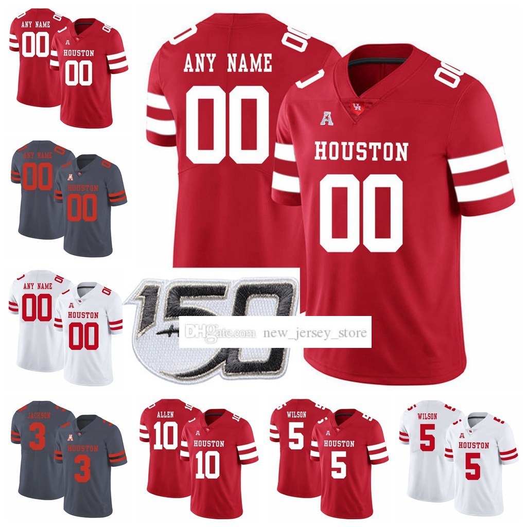 

NCAA Custom Houston College Cougars Football Jerseys Stitched 88 Steven Dunbar Raelon Singleton Terence Williams DJ Hayden Andre Ware Jersey, Mens gray with 150th patch