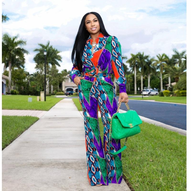 

Women' Two Piece Pants Sets Long Sleeve Blouse Shirt And Casual Women Summer Autumn Loose Fashion Print Matching Office Lady Suits, Multi