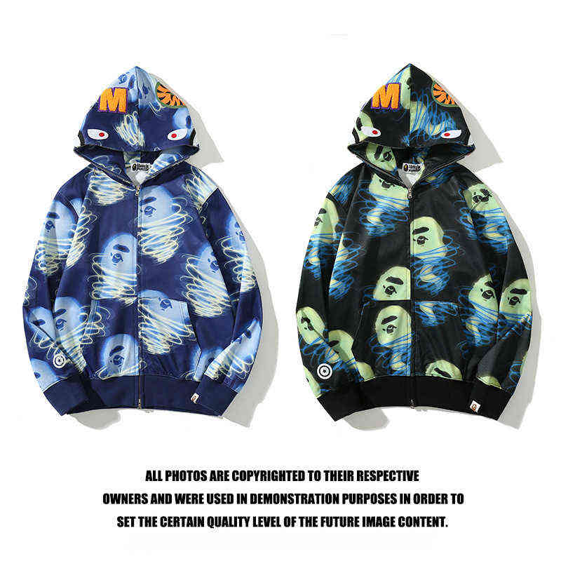 

Factory Online Export New Designer Brand Sweater Shark Head Bap 3d Digital Print Hoodie, Zipper cloud green shark head